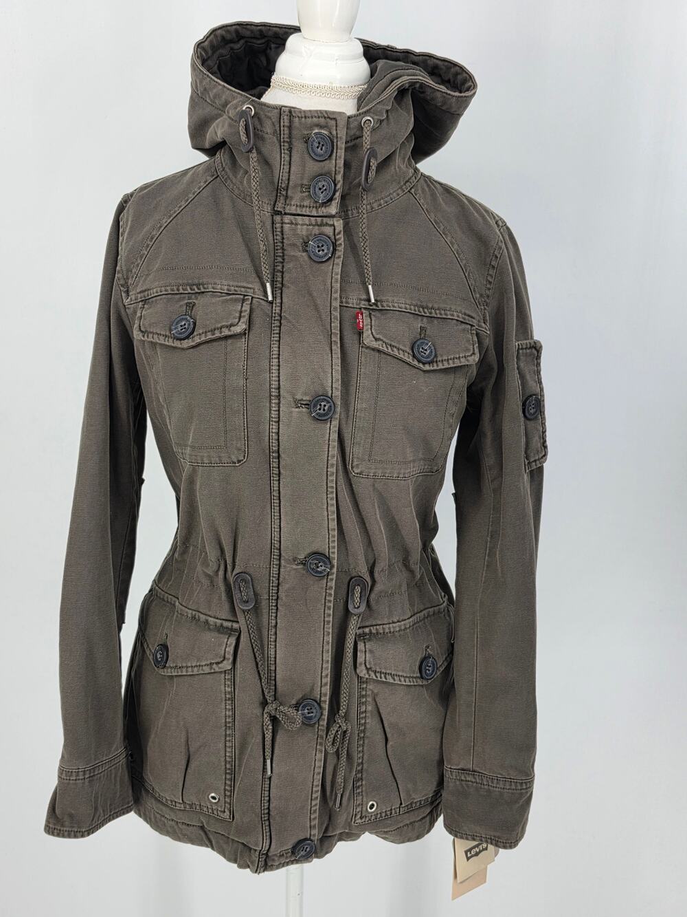 Levi's NWT Hooded Military Jacket Olive Green Cargo Field Utility Coat Women M
